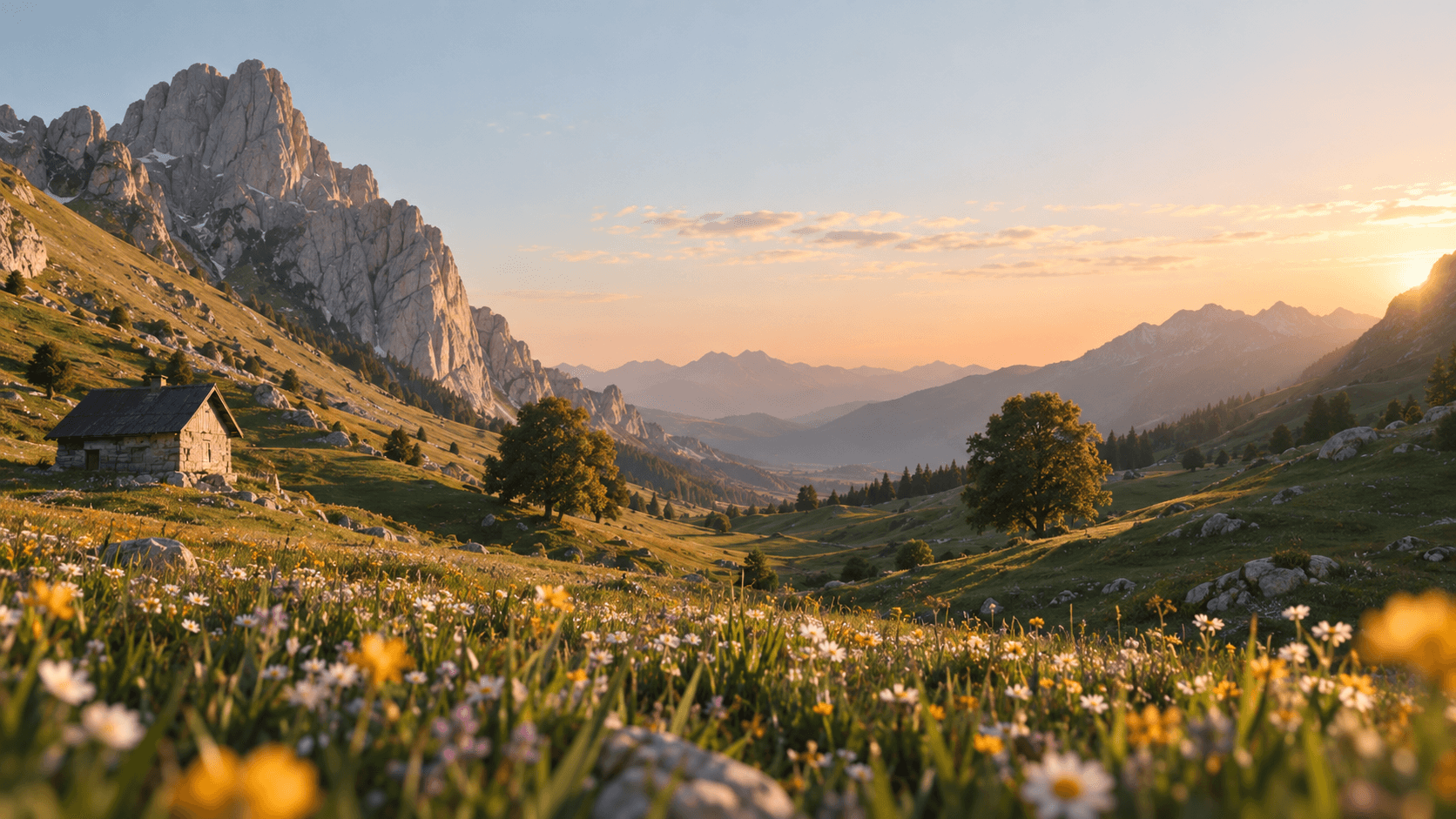 Alpine meadow at first light above the RYVEN studio
